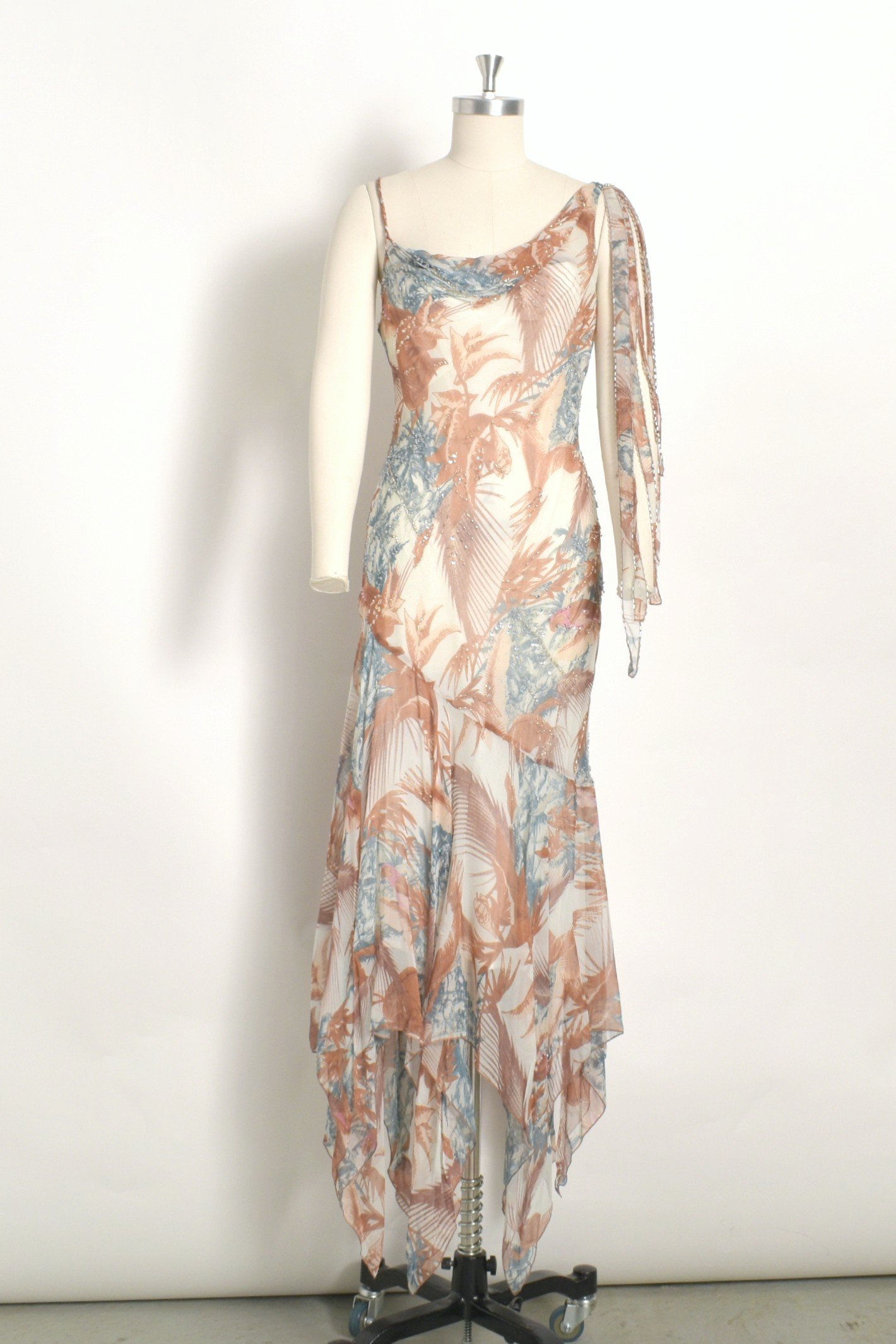 Y2K Diane Freis Blue Botanical Print Silk Dress-small — La Poubelle Vintage